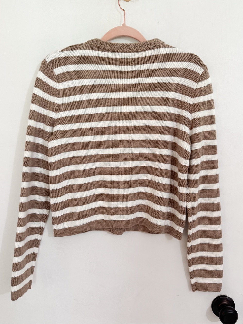 J. Crew Beige and White Striped Chunky Button Down Cardigan Sweater XS NWT - Picture 4 of 6